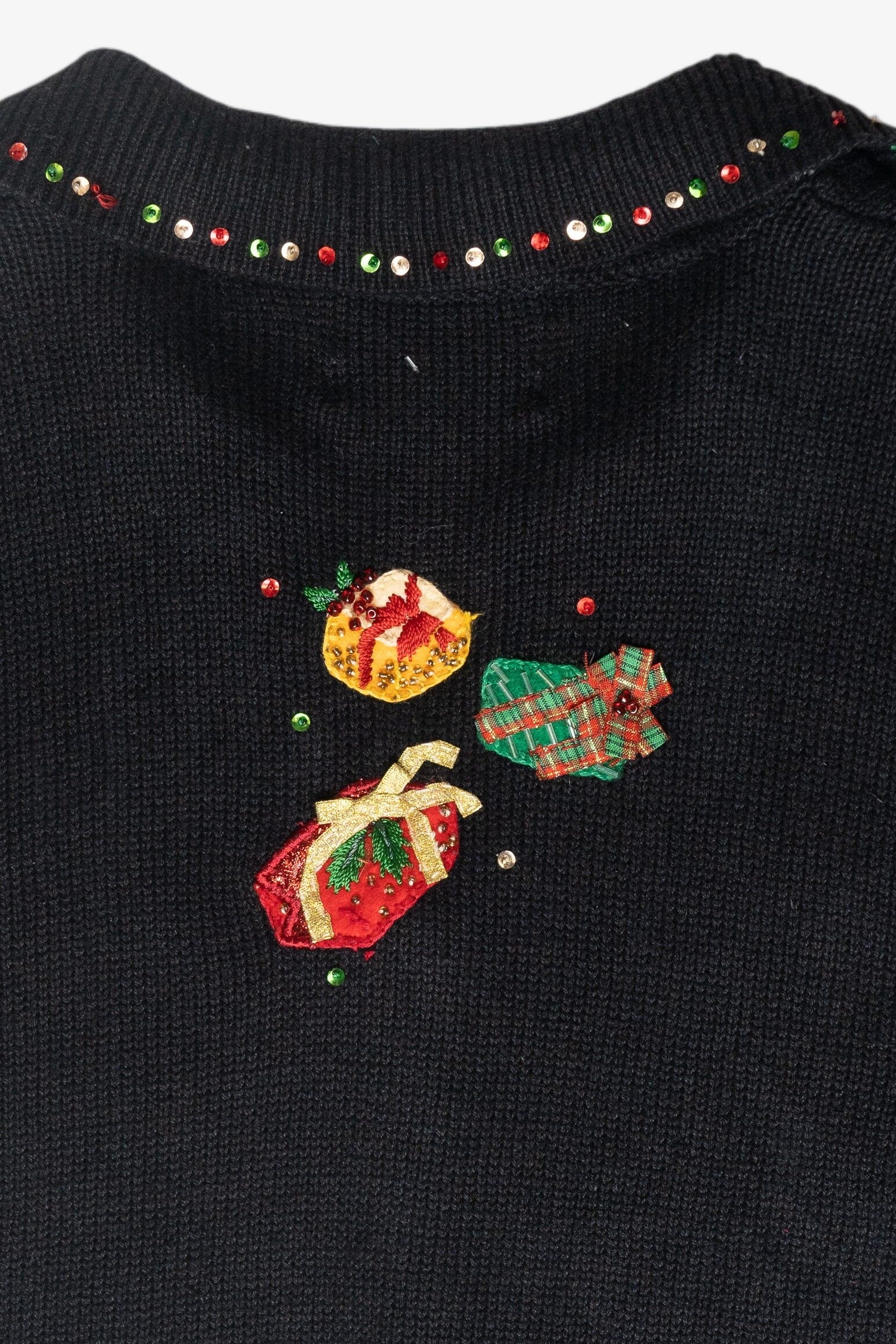 Christmas Presents Sequin Collar Vintage Ugly Cardigan (2000s)