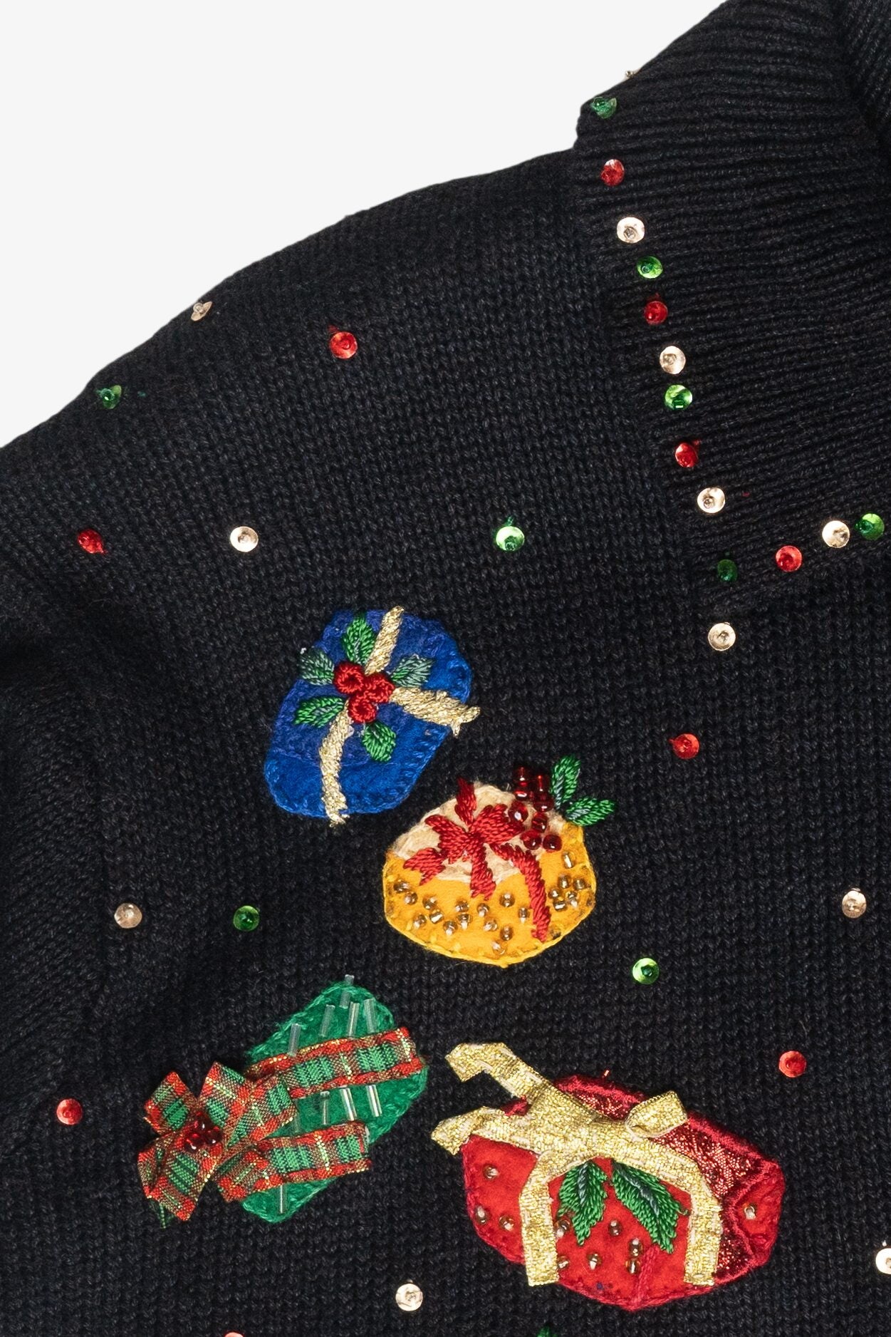 Christmas Presents Sequin Collar Vintage Ugly Cardigan (2000s)