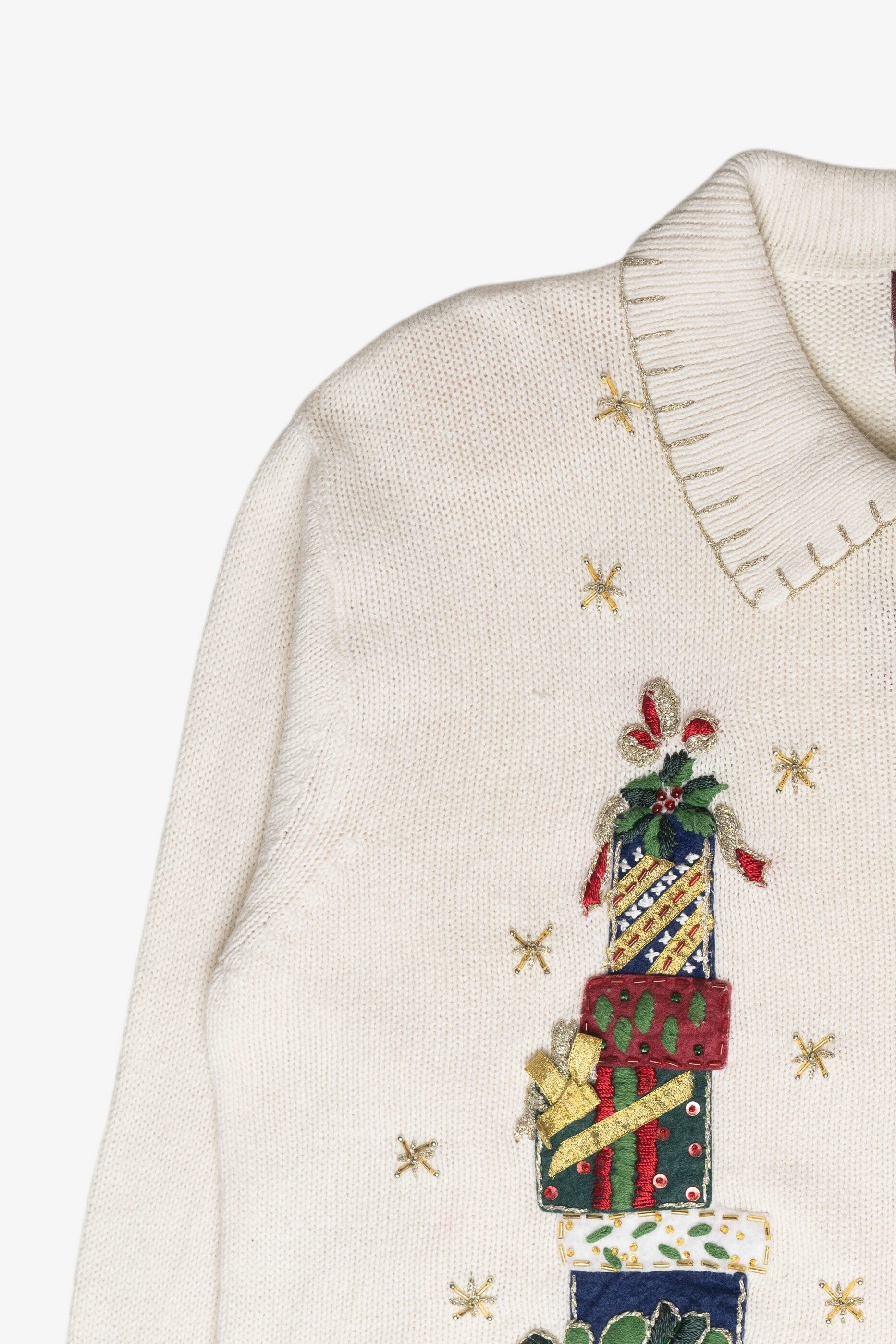 Bear Gifts Stitched Collar Ugly Christmas Cardigan Vintage (2000s)