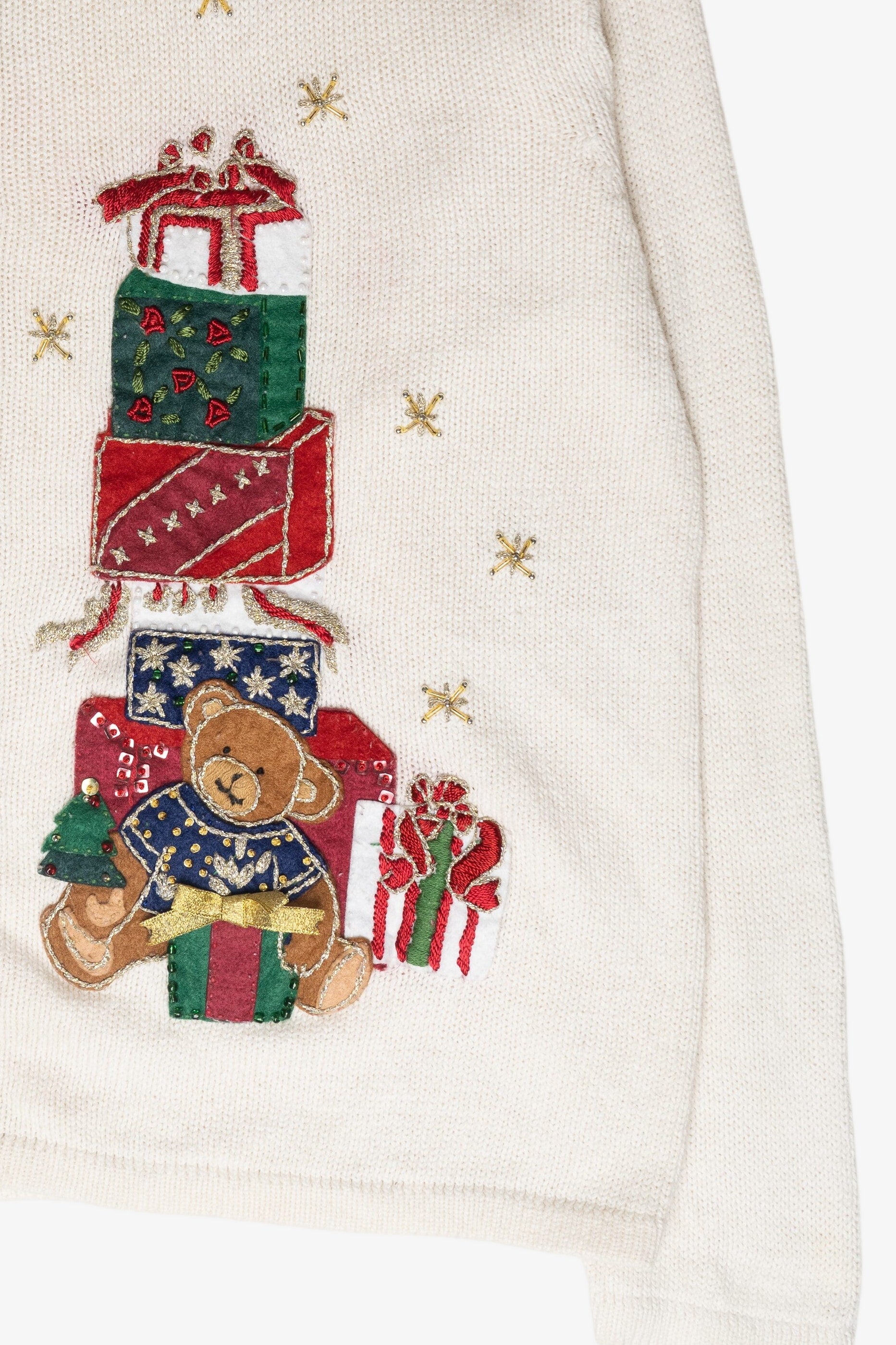 Bear Gifts Stitched Collar Ugly Christmas Cardigan Vintage (2000s)