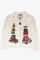 Bear Gifts Stitched Collar Ugly Christmas Cardigan Vintage (2000s)