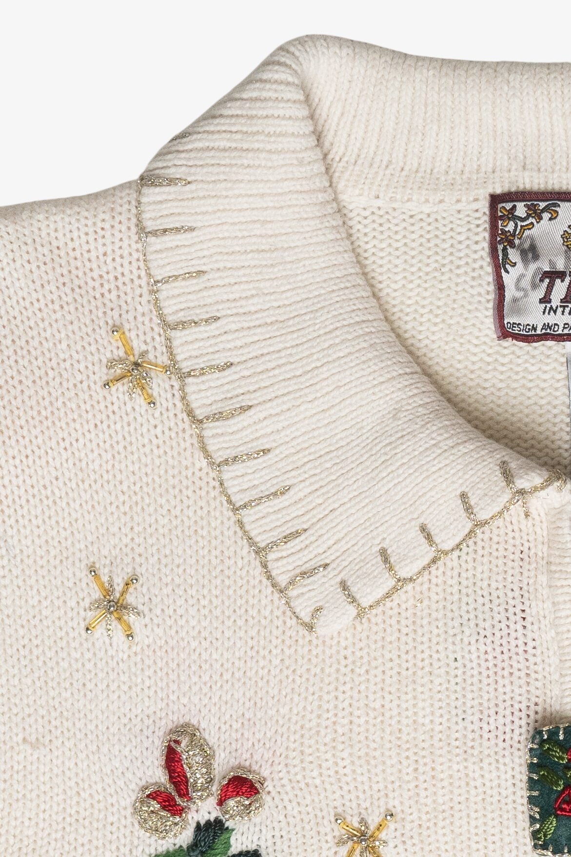 Bear Gifts Stitched Collar Ugly Christmas Cardigan Vintage (2000s)