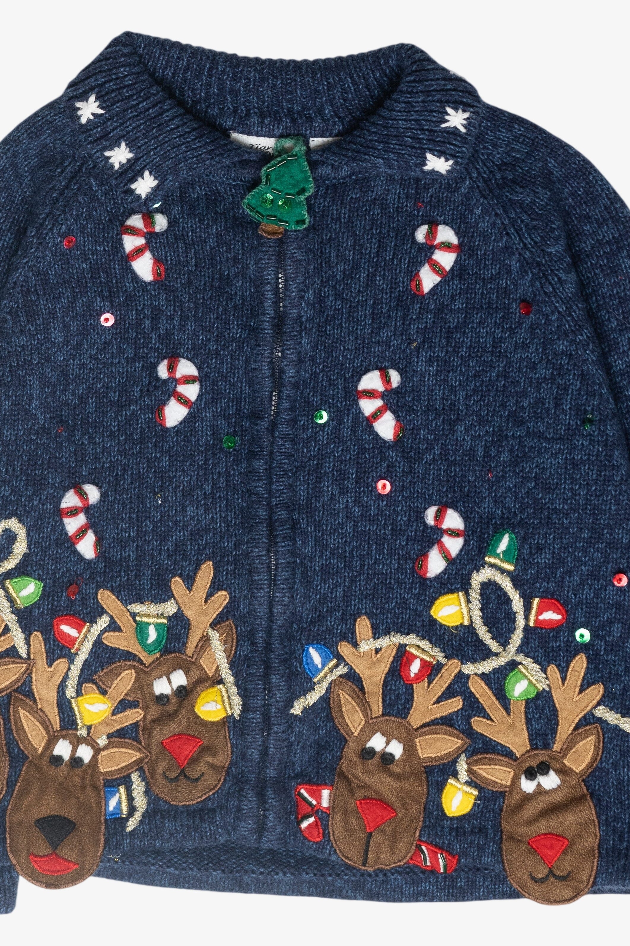 Kids Size Reindeer Vintage Ugly Christmas Cardigan (2000s)