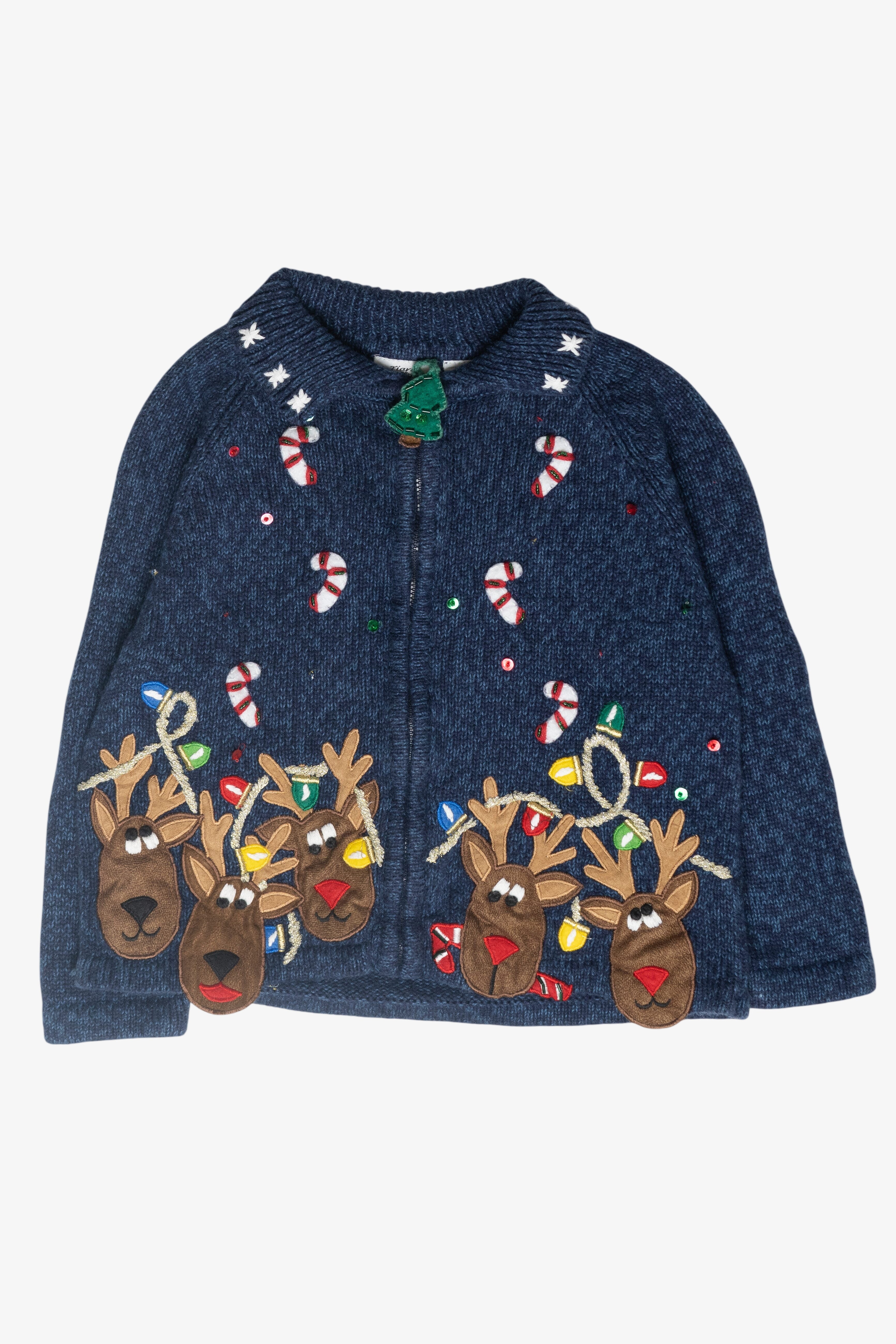 Kids Size Reindeer Vintage Ugly Christmas Cardigan (2000s)
