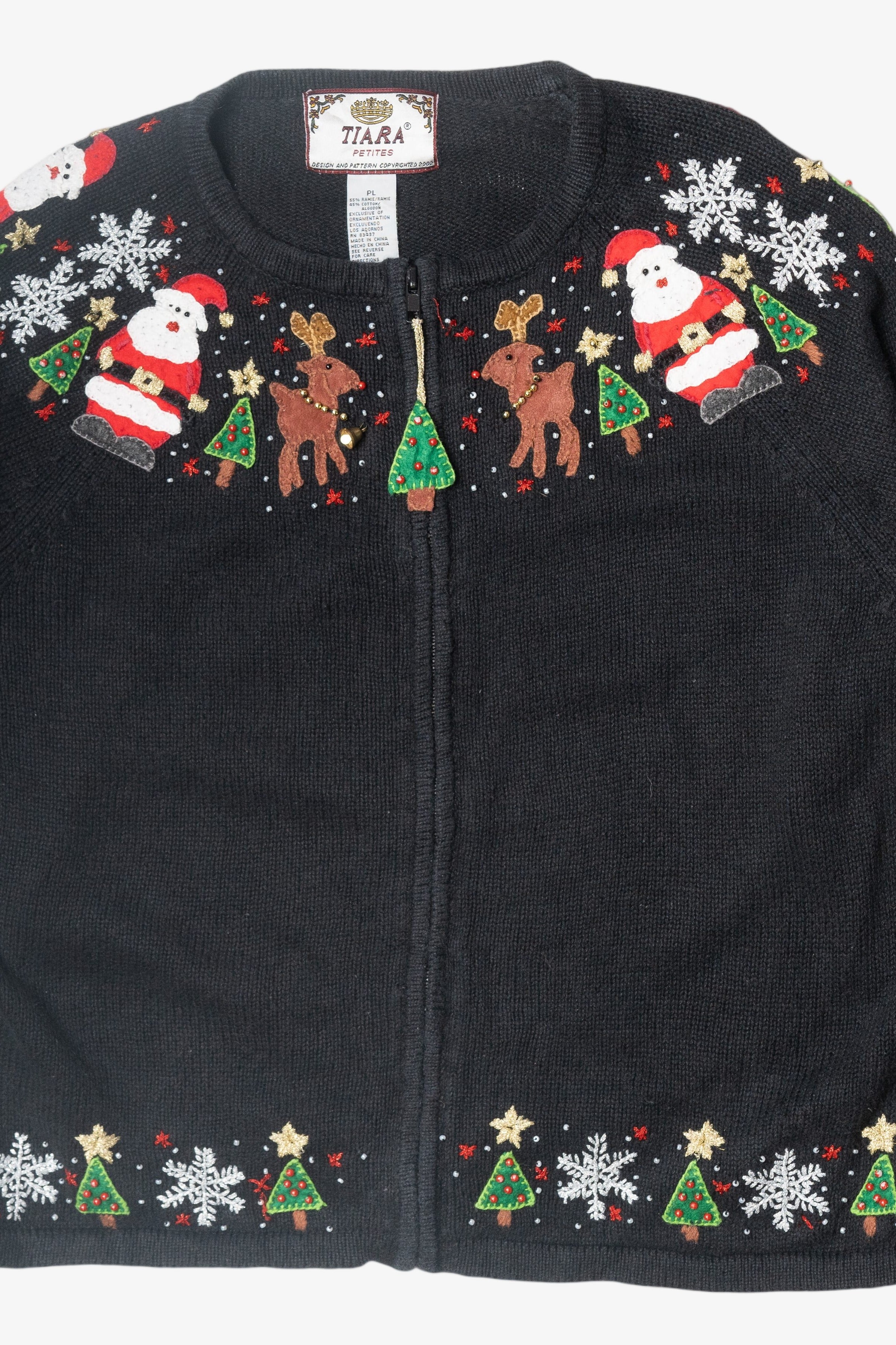 Vintage Petite Size Tree Zip Ugly Christmas Cardigan (2010s)