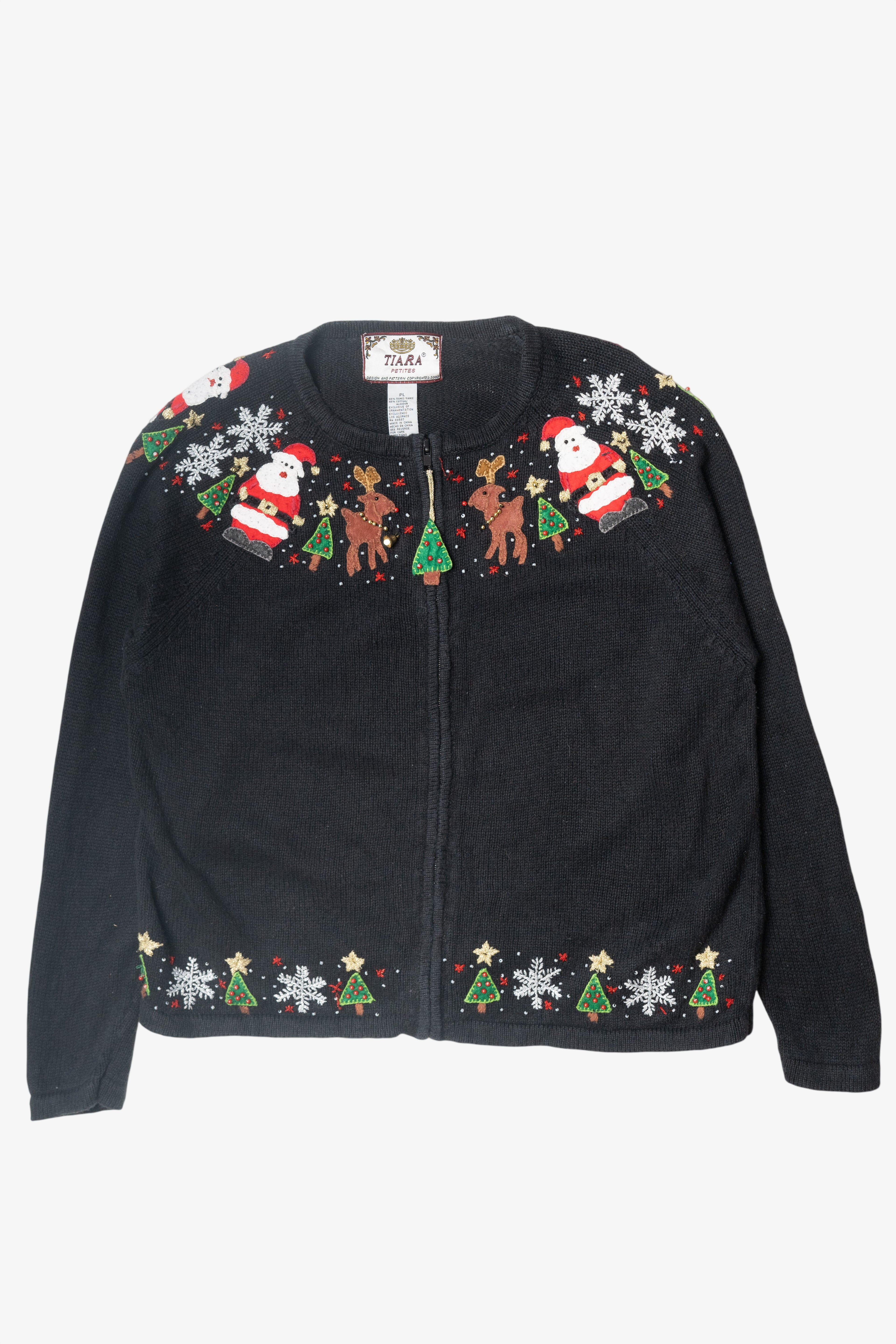 Vintage Petite Size Tree Zip Ugly Christmas Cardigan (2010s)
