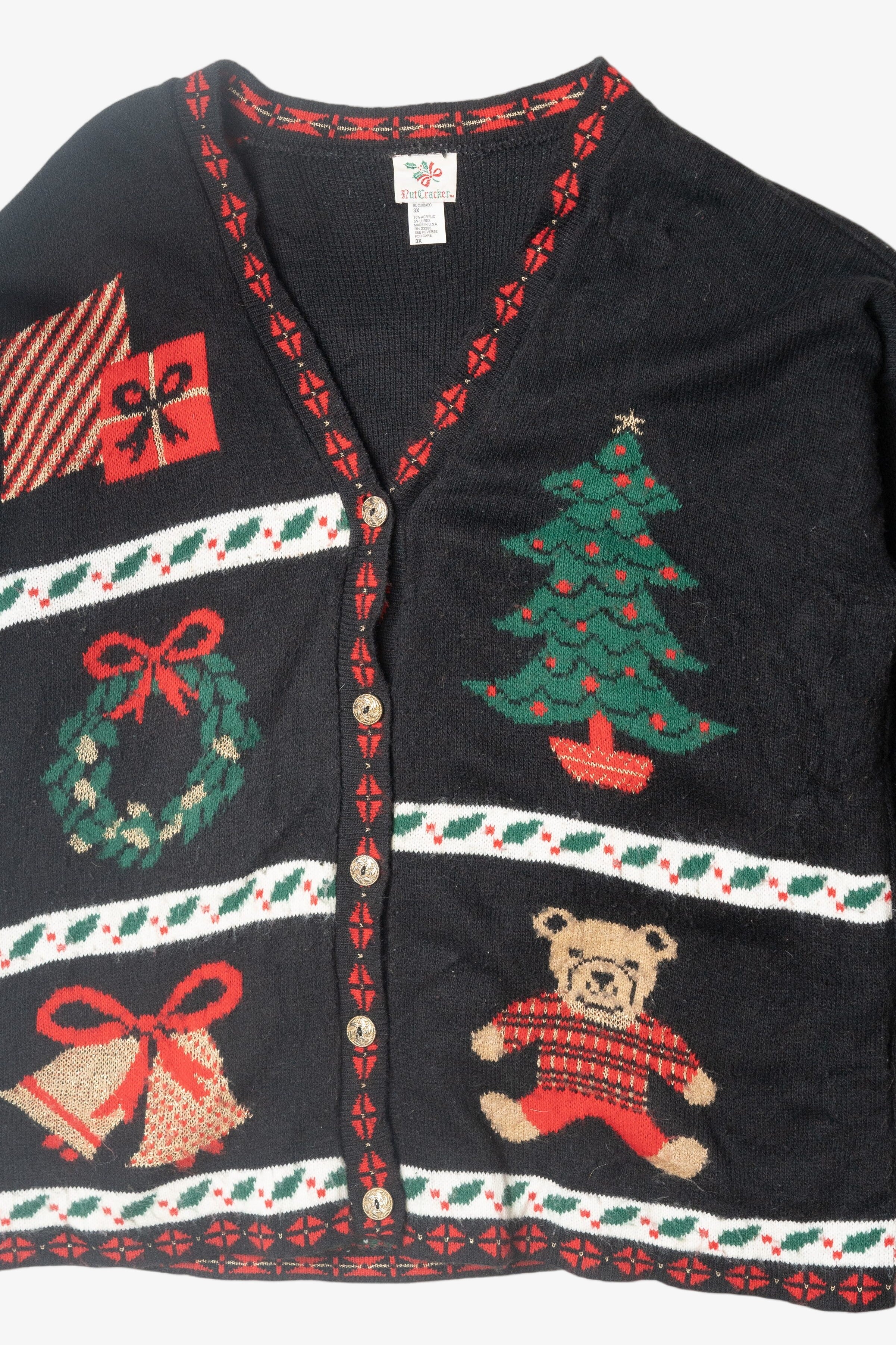 Vintage Holly Stripe Button Ugly Christmas Cardigan (1980s)