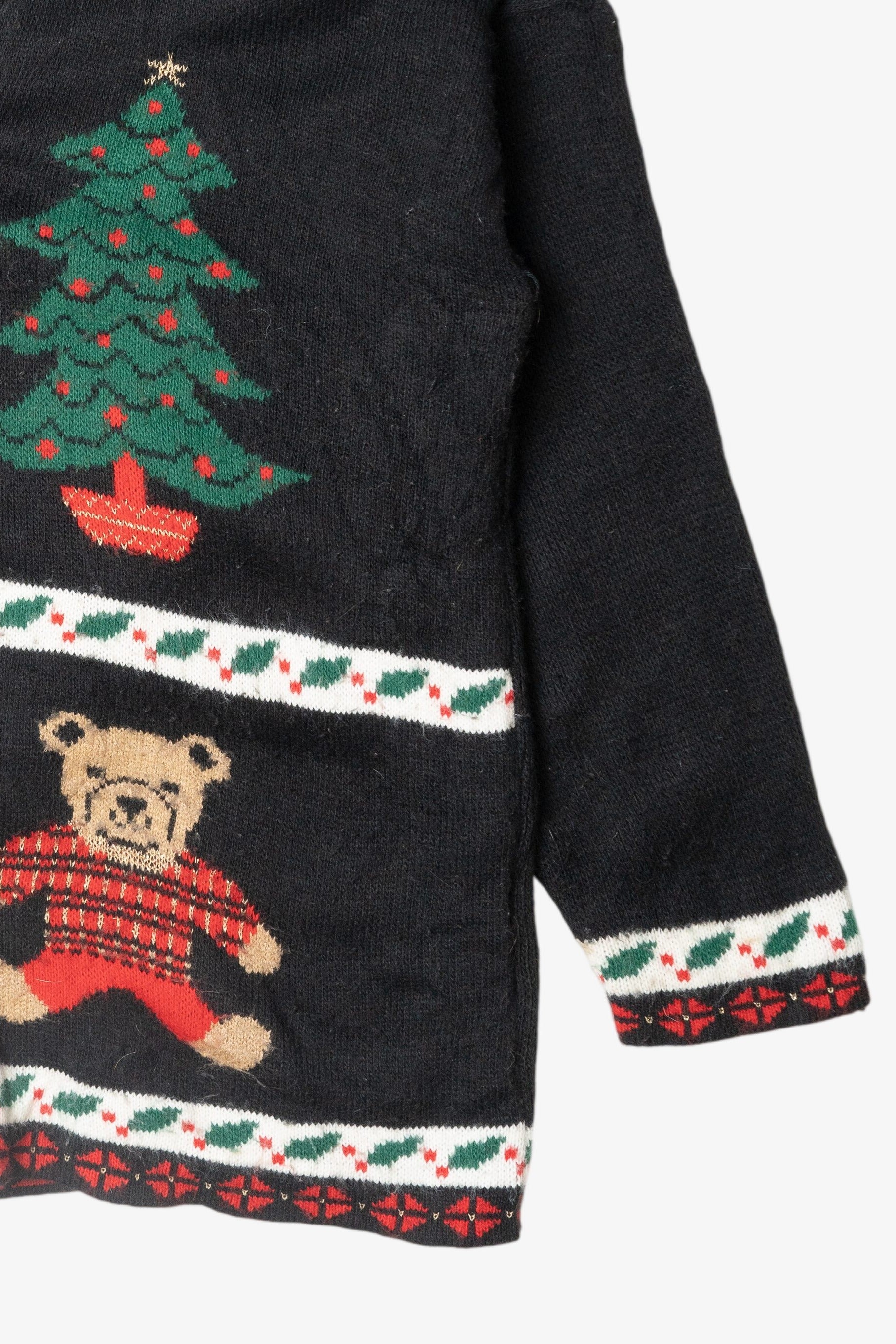 Vintage Holly Stripe Button Ugly Christmas Cardigan (1980s)
