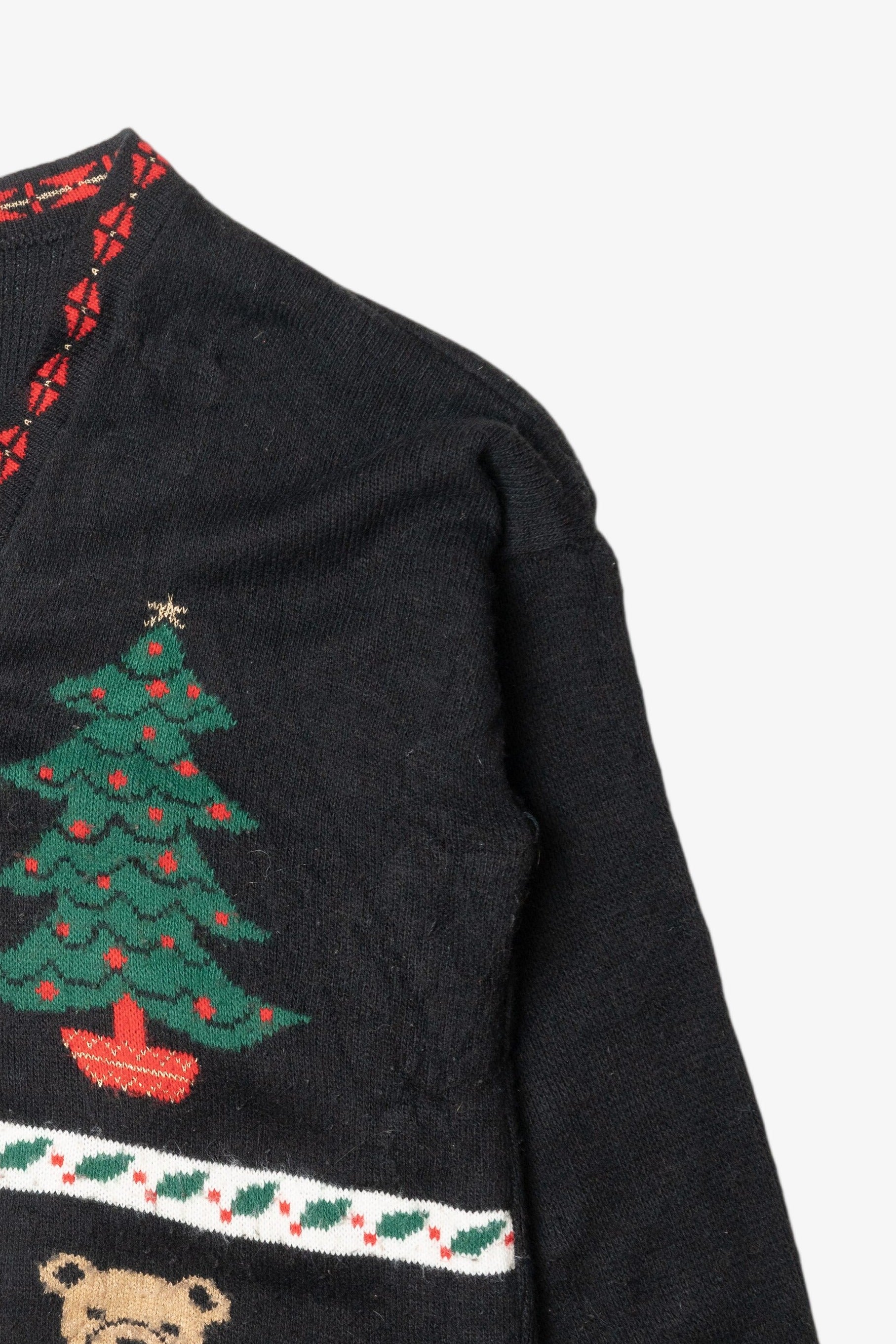 Vintage Holly Stripe Button Ugly Christmas Cardigan (1980s)