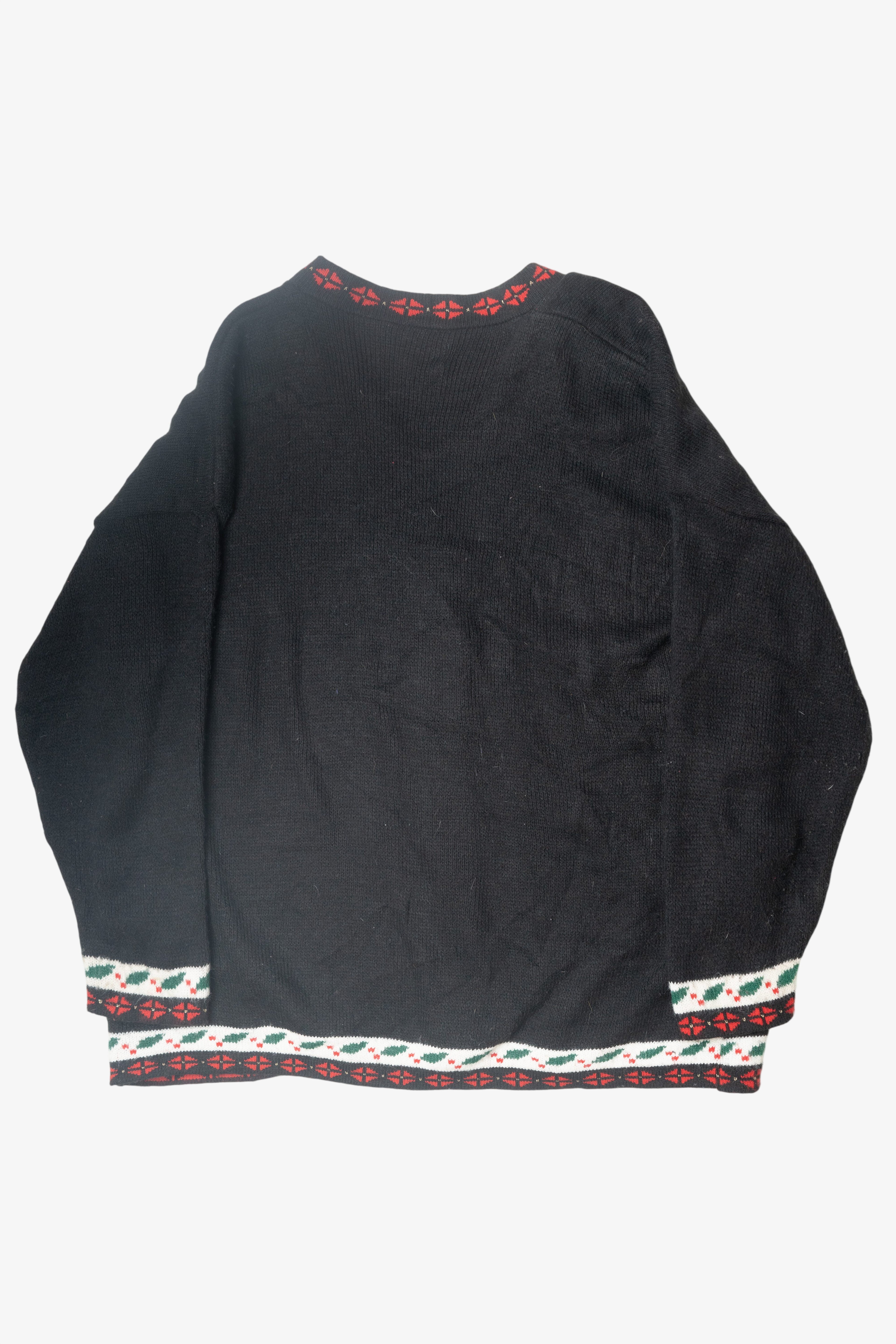 Vintage Holly Stripe Button Ugly Christmas Cardigan (1980s)