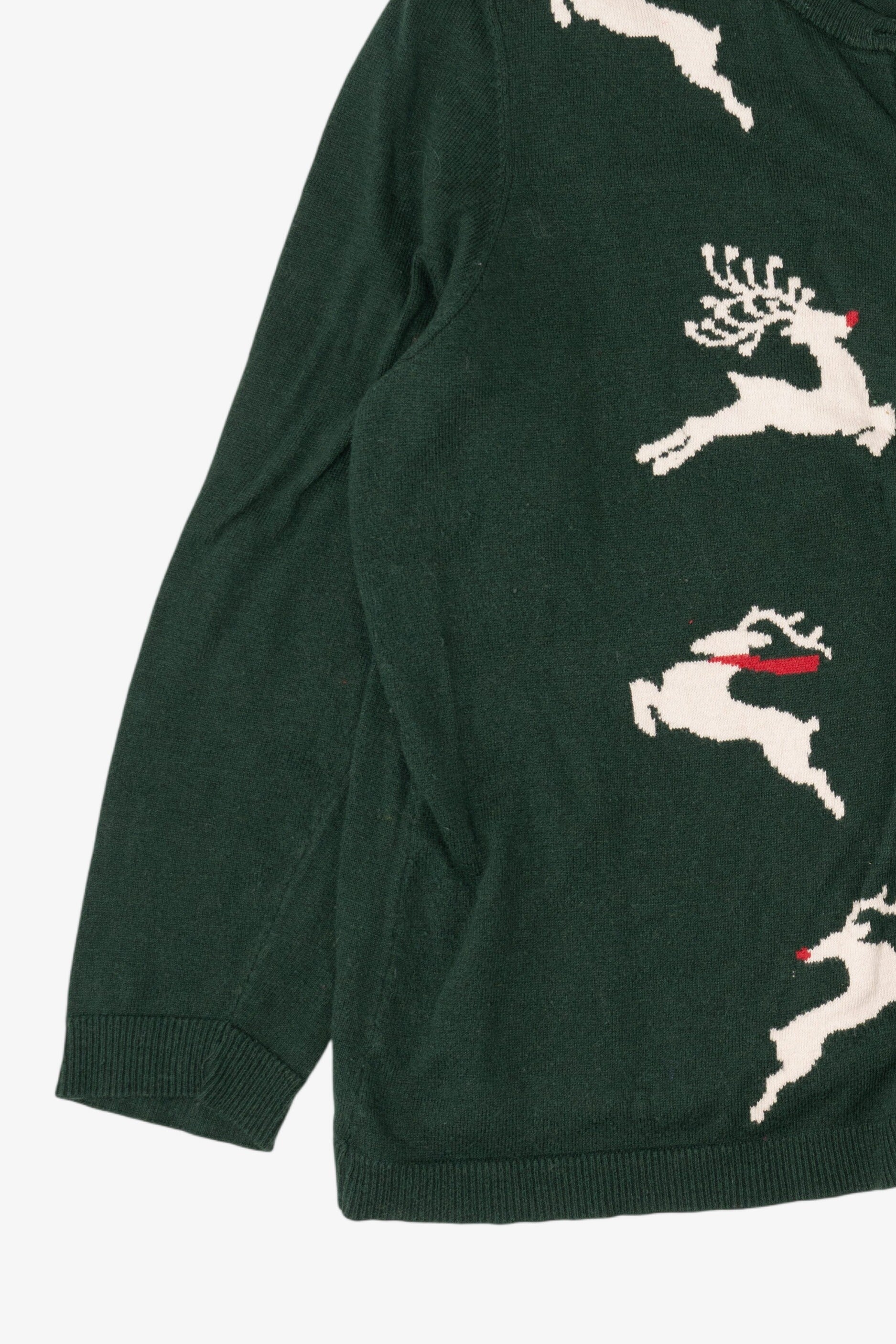 Green Christopher & Banks Reindeer Ugly Christmas Cardigan (2010s)