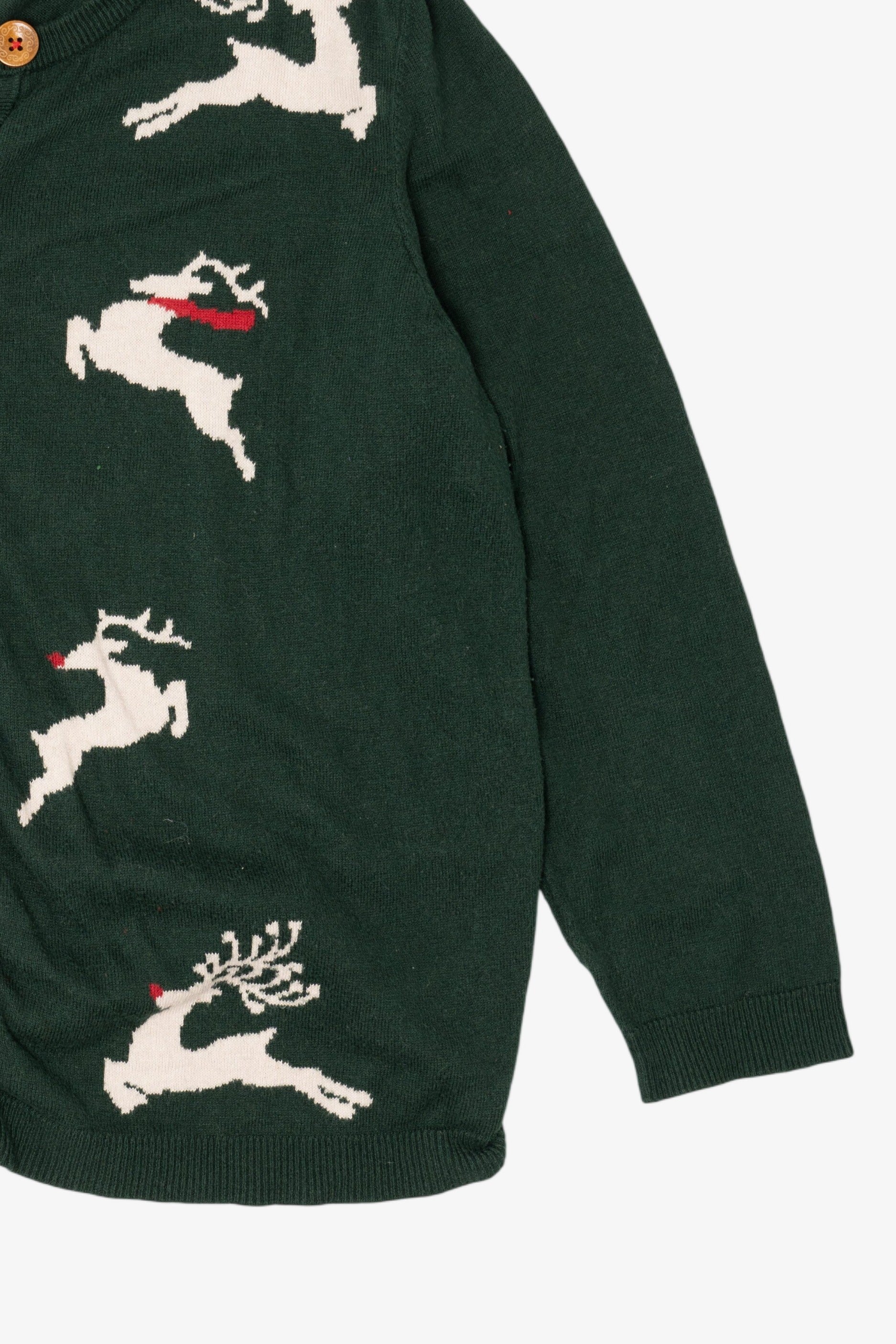 Green Christopher & Banks Reindeer Ugly Christmas Cardigan (2010s)