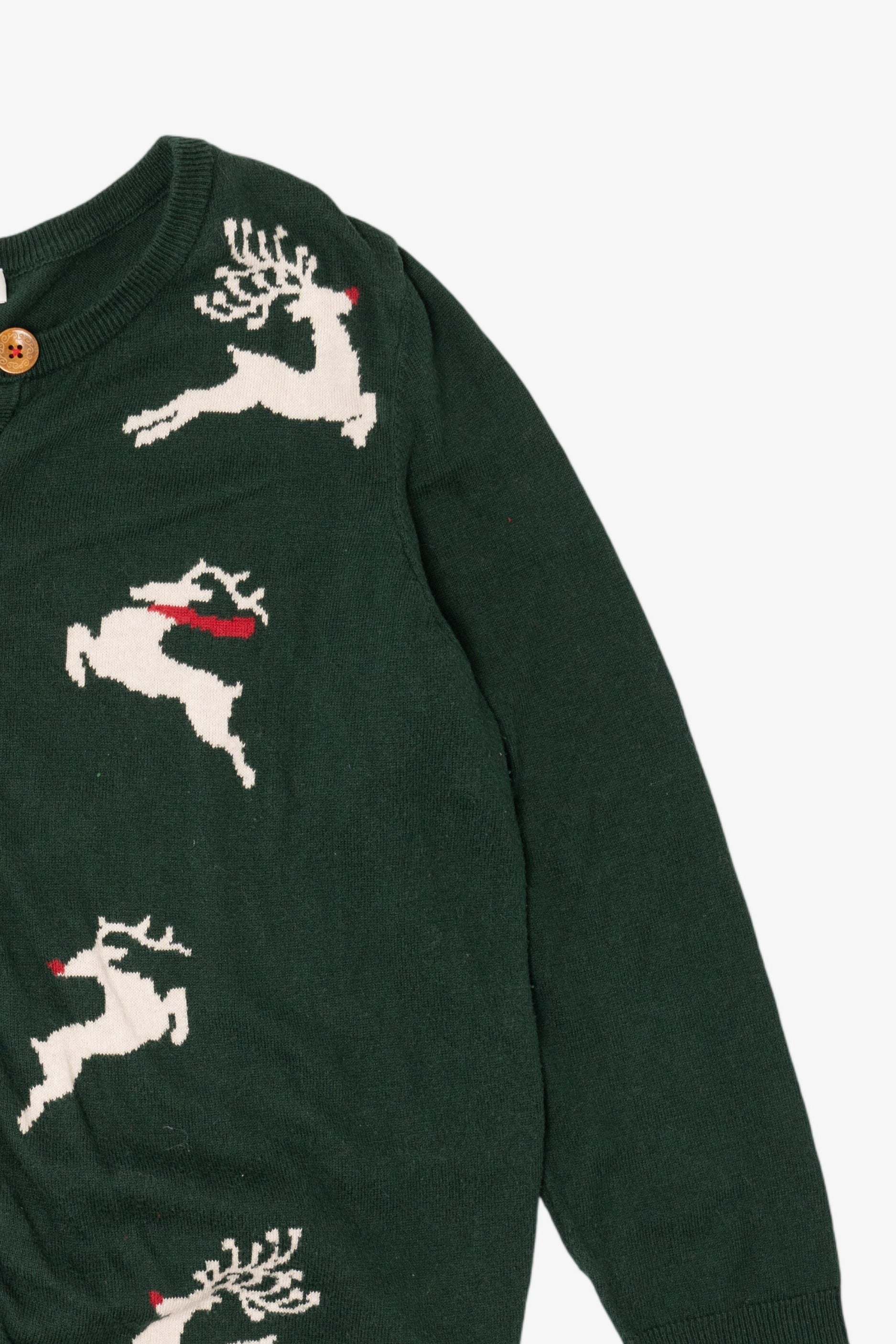 Green Christopher & Banks Reindeer Ugly Christmas Cardigan (2010s)