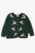 Green Christopher & Banks Reindeer Ugly Christmas Cardigan (2010s)