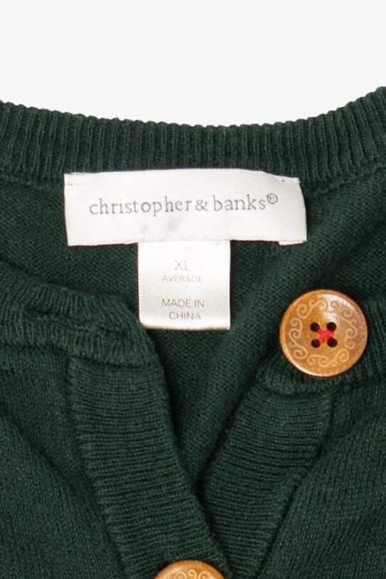 Green Christopher & Banks Reindeer Ugly Christmas Cardigan (2010s)
