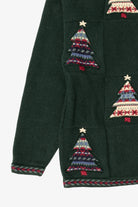 Vintage Hand Embroidered Green Christopher & Banks Trees Ugly Christmas Cardigan (1990s)