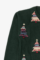 Vintage Hand Embroidered Green Christopher & Banks Trees Ugly Christmas Cardigan (1990s)
