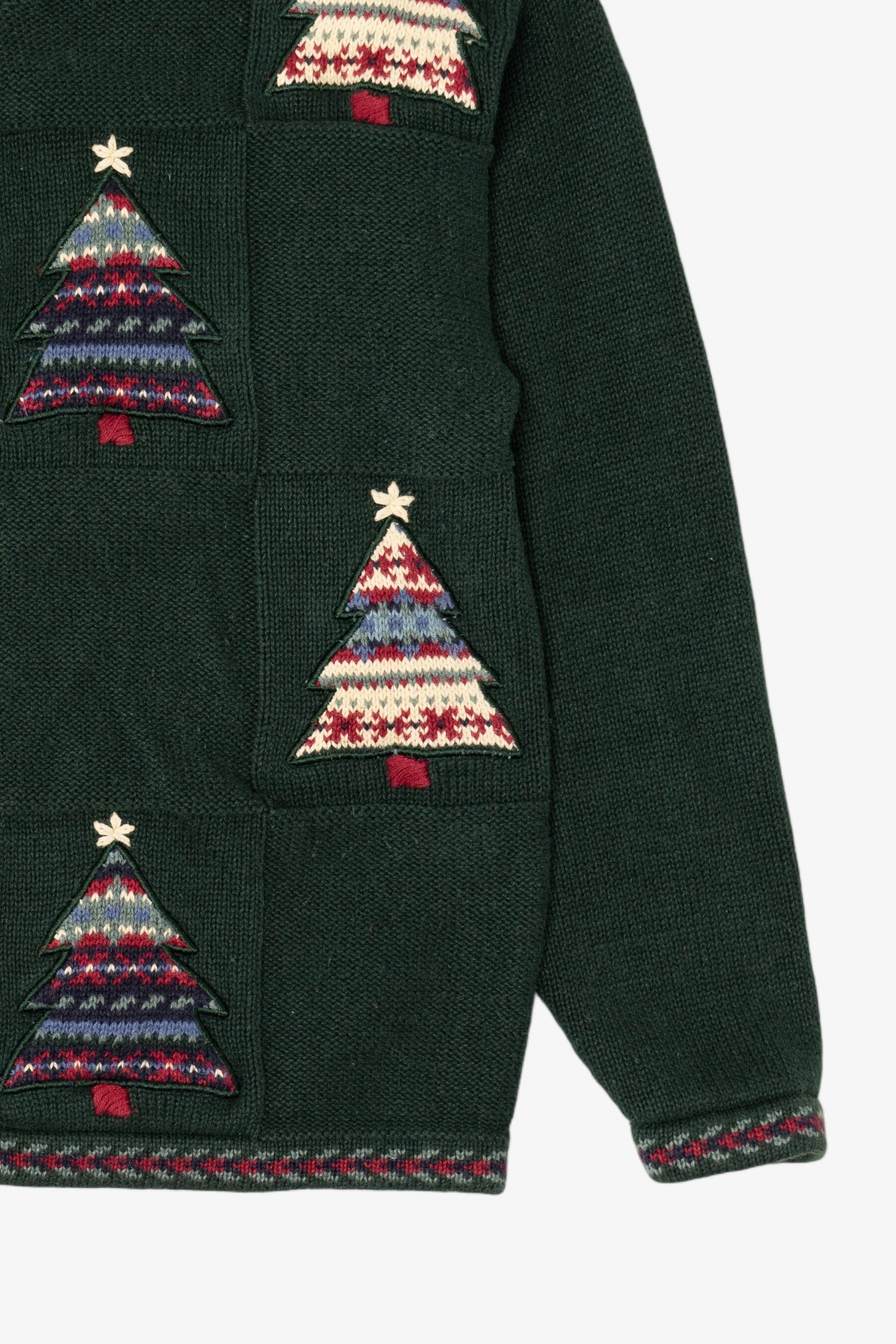 Vintage Hand Embroidered Green Christopher & Banks Trees Ugly Christmas Cardigan (1990s)