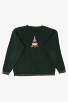 Vintage Hand Embroidered Green Christopher & Banks Trees Ugly Christmas Cardigan (1990s)