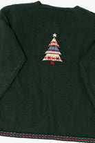 Vintage Hand Embroidered Green Christopher & Banks Trees Ugly Christmas Cardigan (1990s)