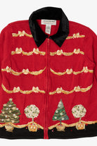 Vintage Red Heirloom Collectibles Bows And Trees Ugly Christmas Cardigan (2000s)