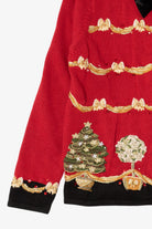 Vintage Red Heirloom Collectibles Bows And Trees Ugly Christmas Cardigan (2000s)