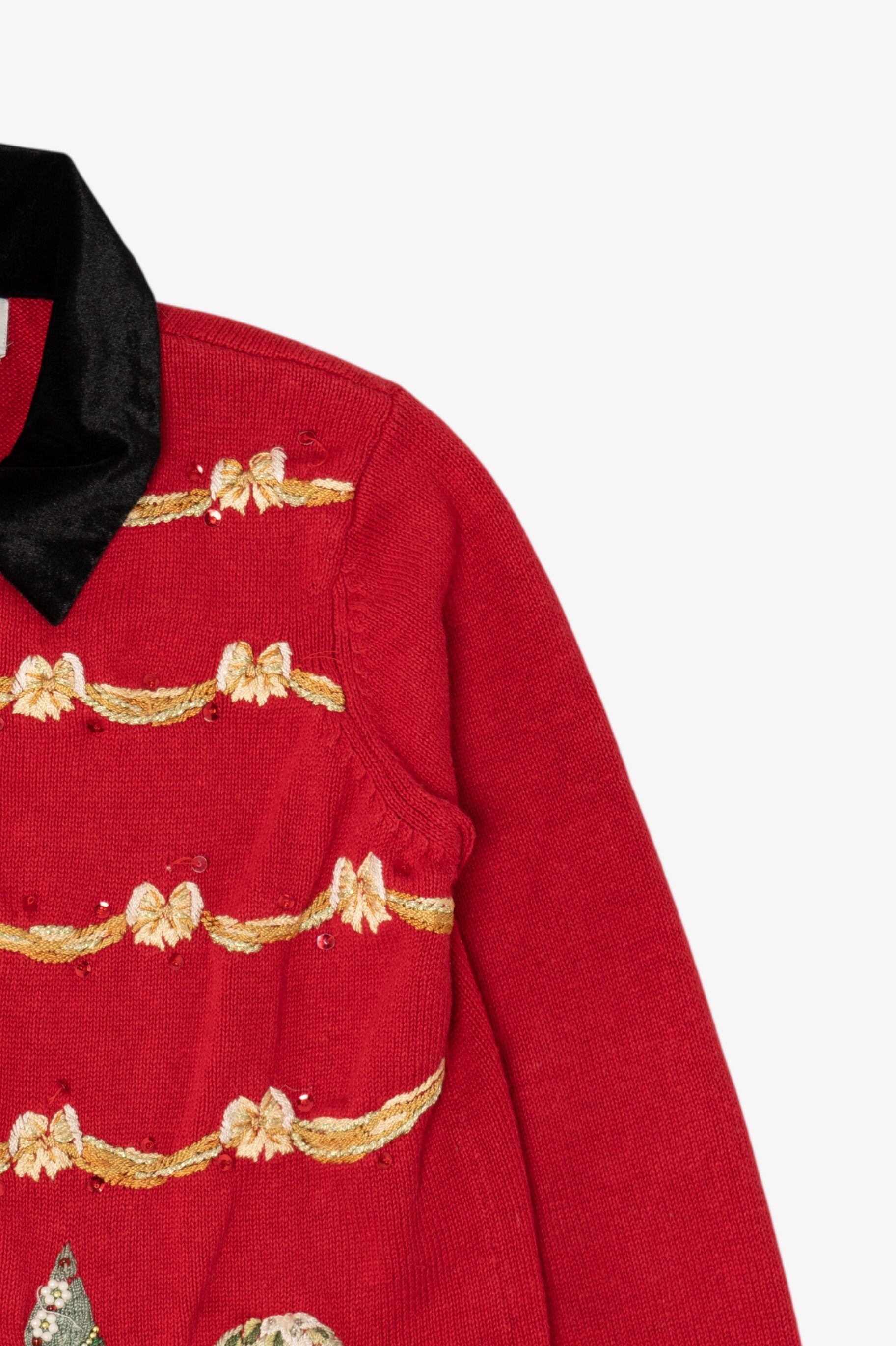 Vintage Red Heirloom Collectibles Bows And Trees Ugly Christmas Cardigan (2000s)