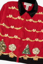 Vintage Red Heirloom Collectibles Bows And Trees Ugly Christmas Cardigan (2000s)