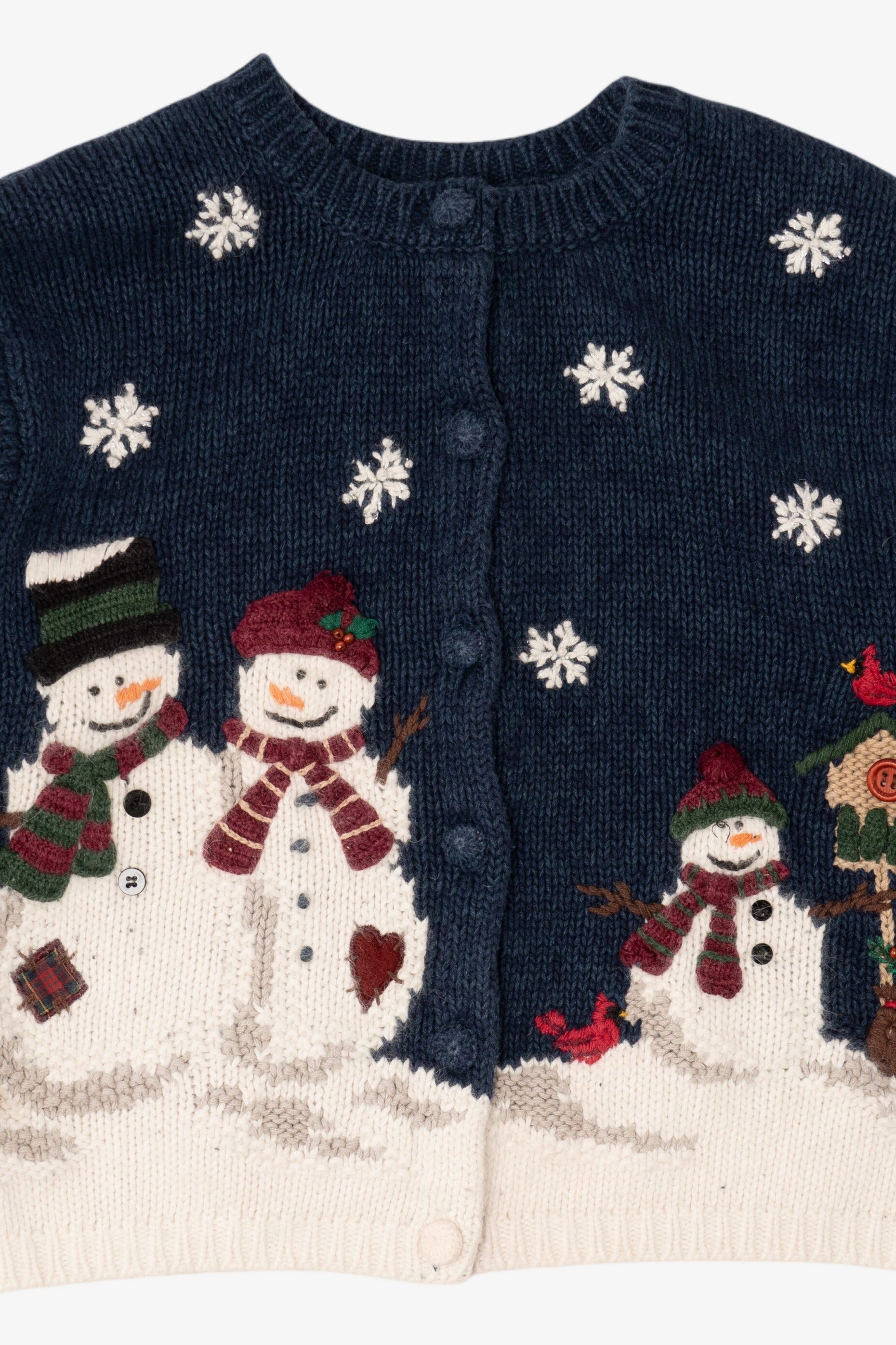 Vintage Navy Blue Croft & Barrow Snowmen Ugly Christmas Cardigan (2000s)