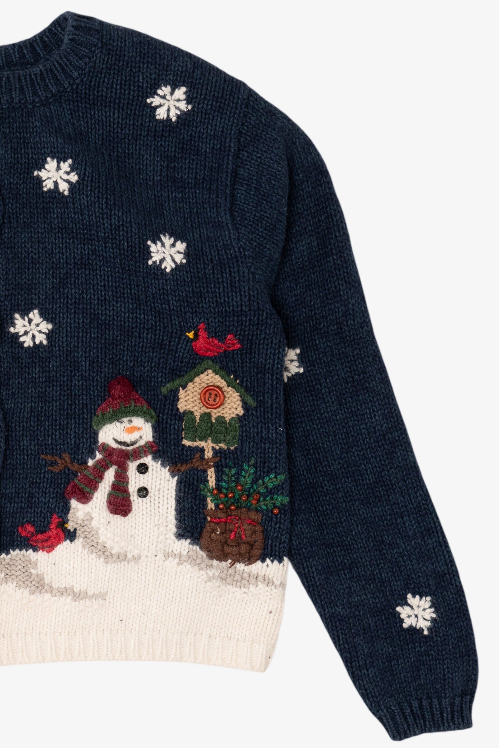 Vintage Navy Blue Croft & Barrow Snowmen Ugly Christmas Cardigan (2000s)