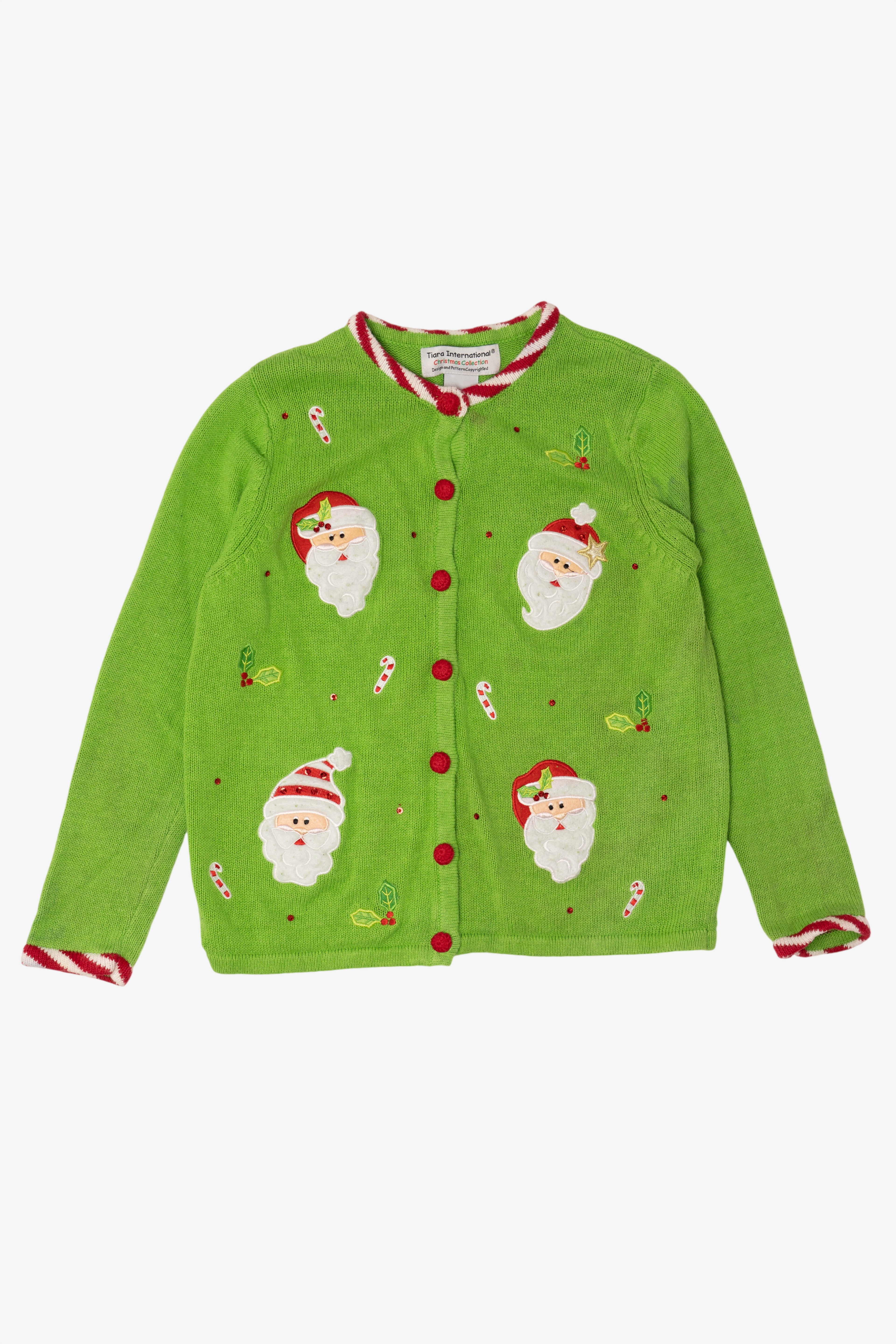 Vintage Green Tiara International Santa Ugly Christmas Cardigan (2000s)