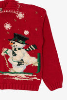 Vintage Red Tiara Snowmen Skiing Ugly Christmas Cardigan (1990s)