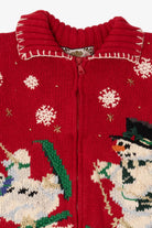 Vintage Red Tiara Snowmen Skiing Ugly Christmas Cardigan (1990s)