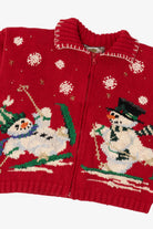 Vintage Red Tiara Snowmen Skiing Ugly Christmas Cardigan (1990s)