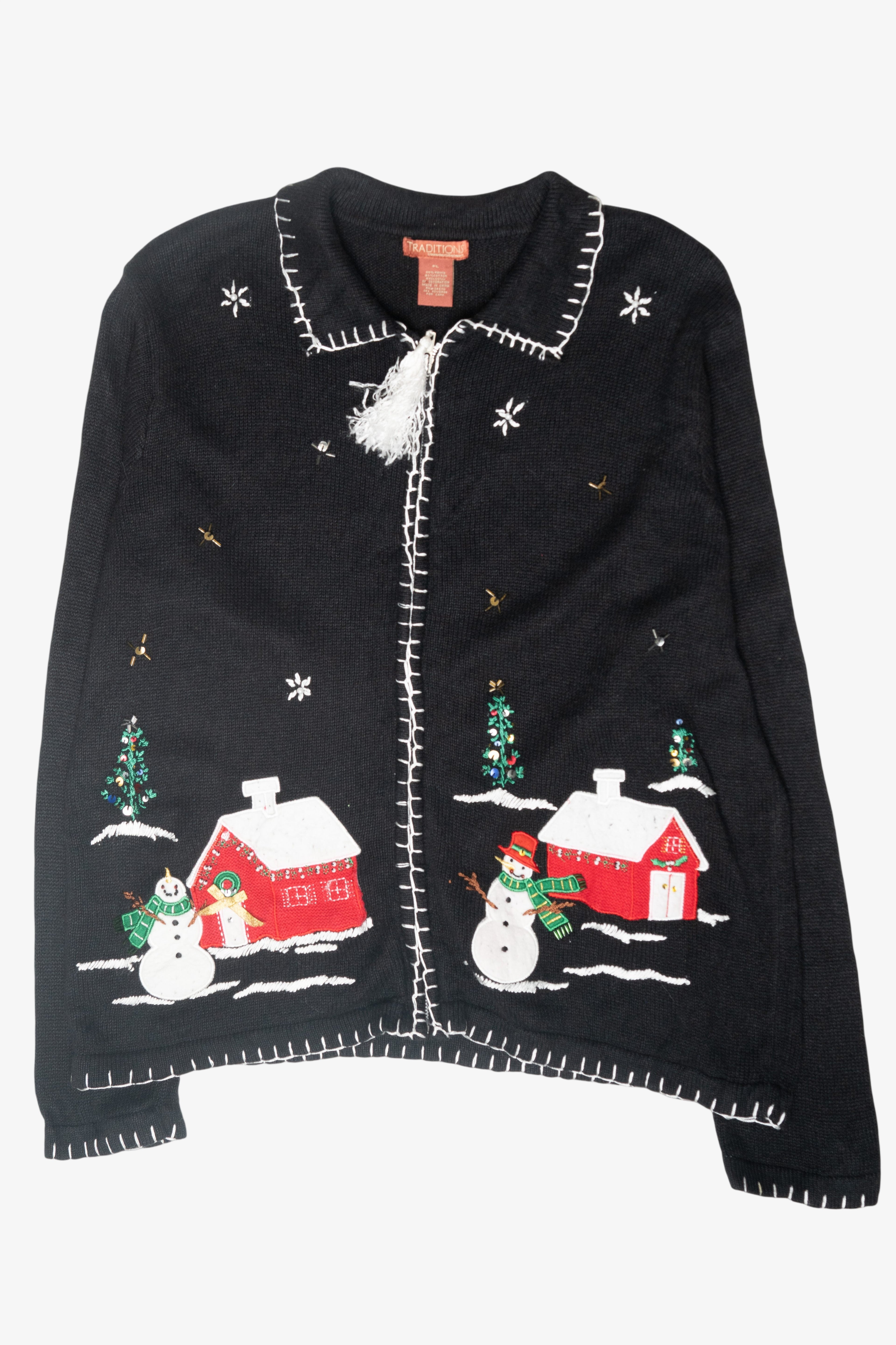 Snowmen Village Vintage Ugly Christmas Cardigan (1990s)