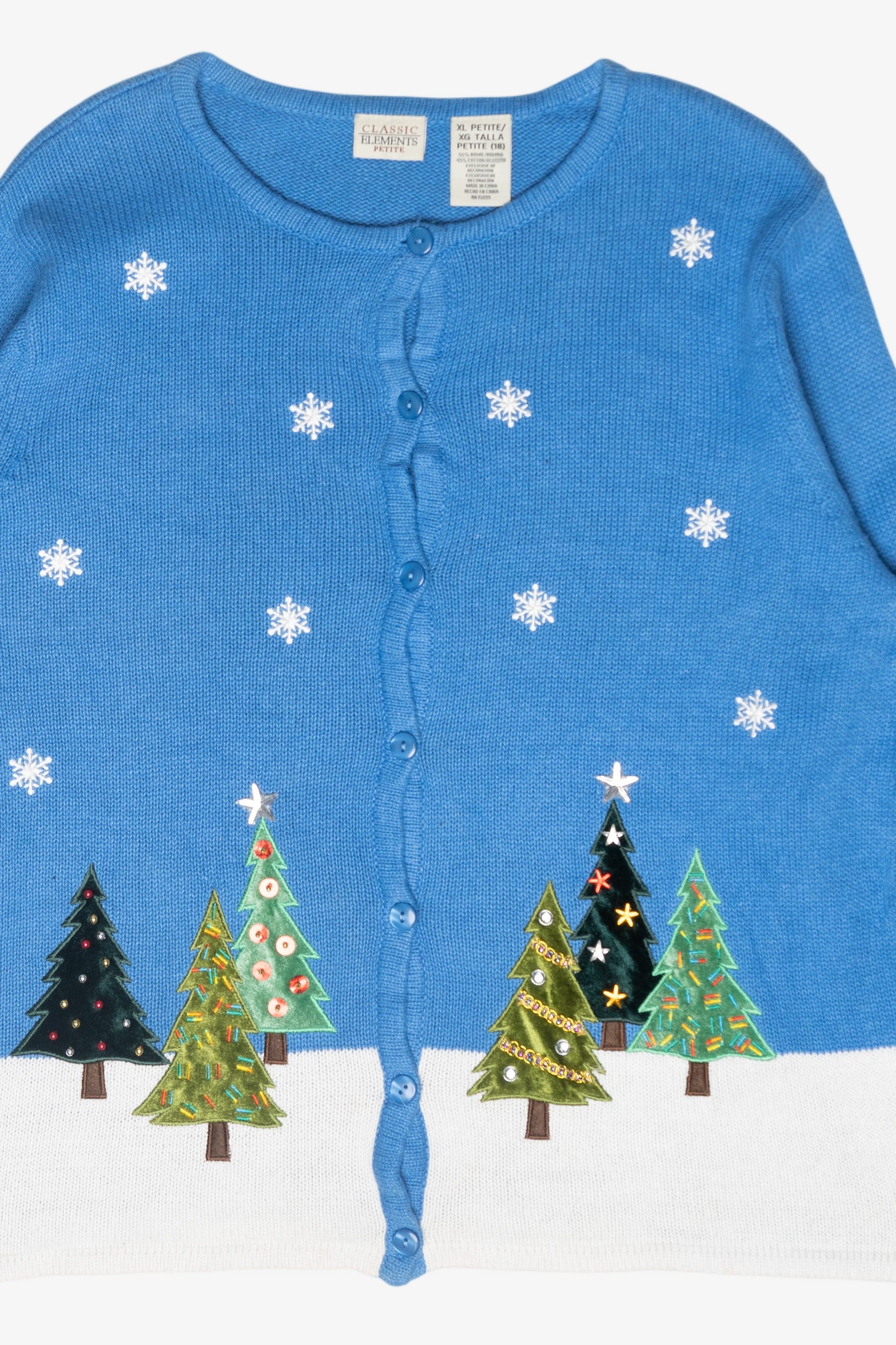 Trees Petite Size Vintage Ugly Christmas Cardigan (1990s)