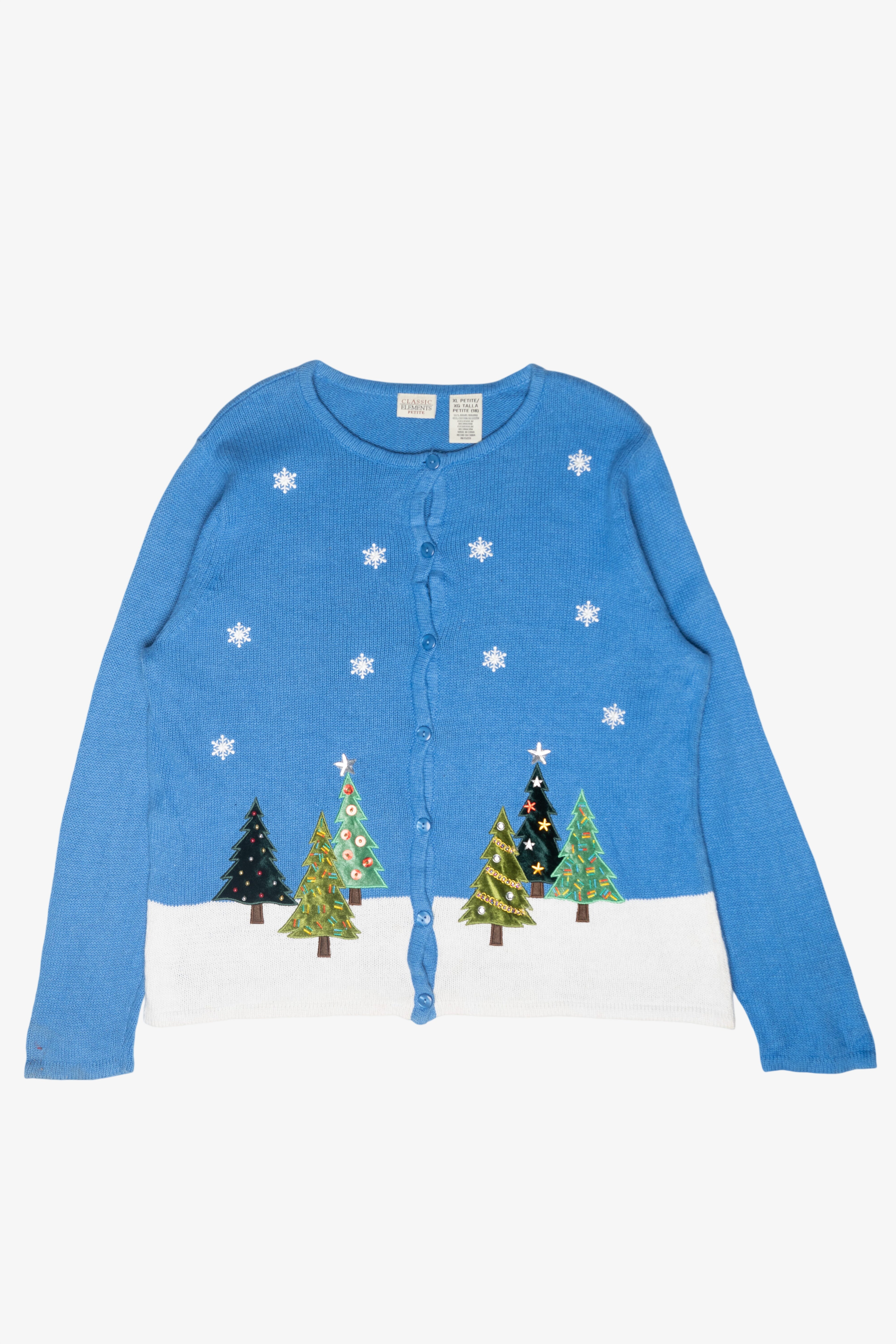 Trees Petite Size Vintage Ugly Christmas Cardigan (1990s)