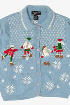 Vintage Light Blue Reference Point Ice Skating Ugly Christmas Cardigan (1990s)