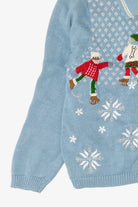 Vintage Light Blue Reference Point Ice Skating Ugly Christmas Cardigan (1990s)