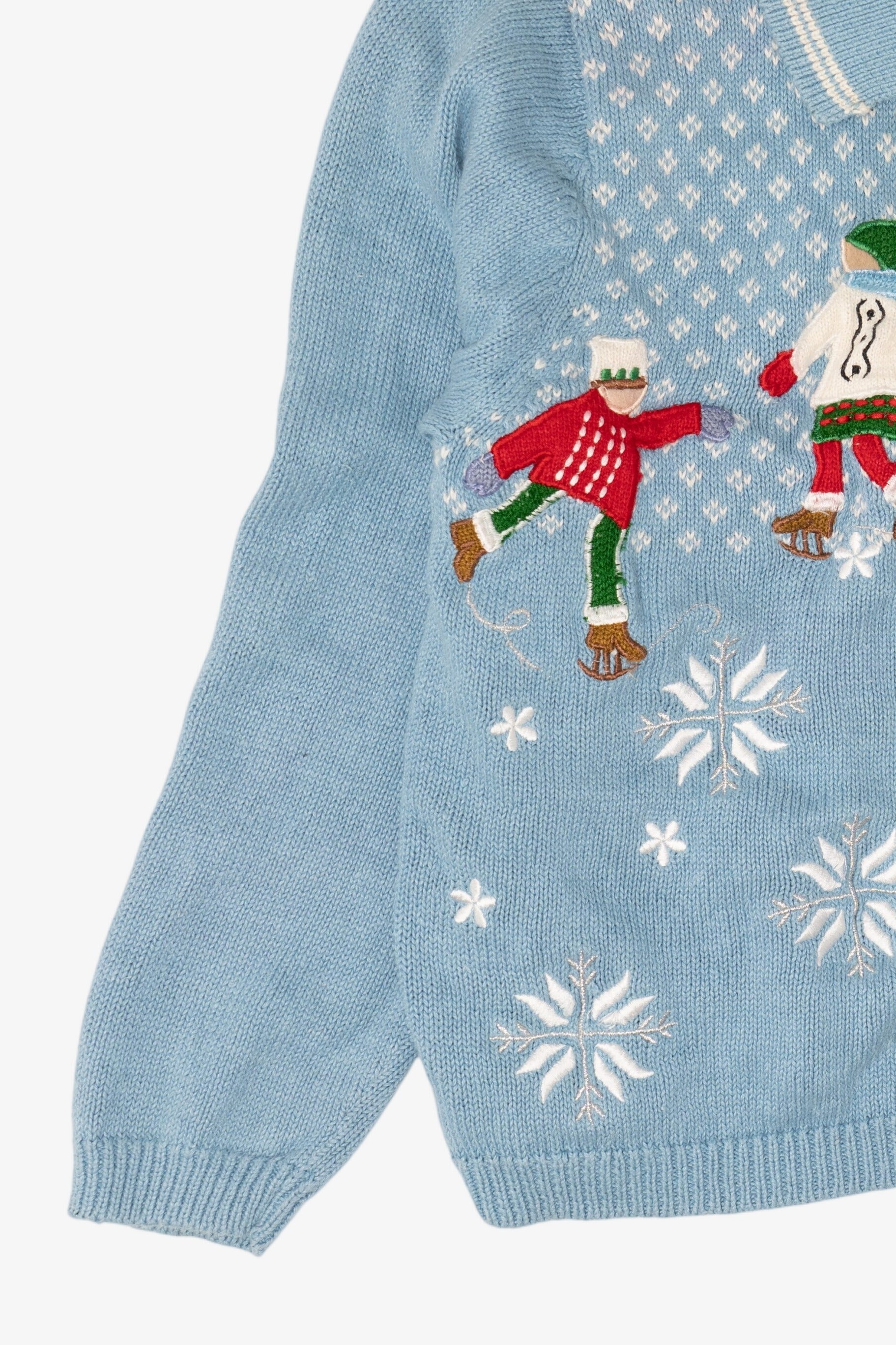 Vintage Light Blue Reference Point Ice Skating Ugly Christmas Cardigan (1990s)