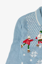Vintage Light Blue Reference Point Ice Skating Ugly Christmas Cardigan (1990s)