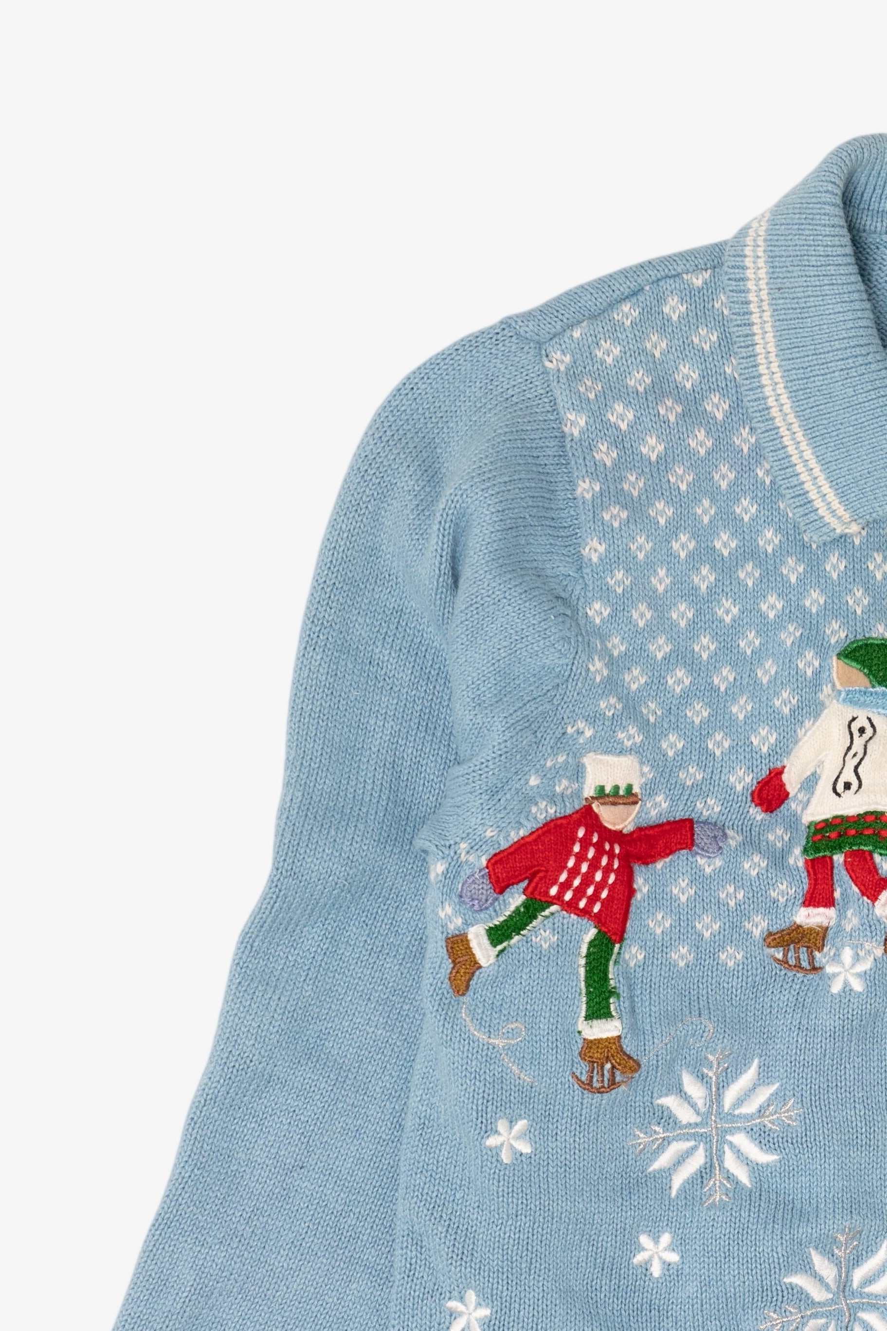 Vintage Light Blue Reference Point Ice Skating Ugly Christmas Cardigan (1990s)