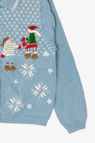 Vintage Light Blue Reference Point Ice Skating Ugly Christmas Cardigan (1990s)