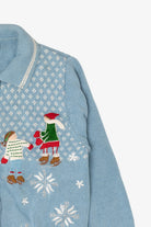 Vintage Light Blue Reference Point Ice Skating Ugly Christmas Cardigan (1990s)