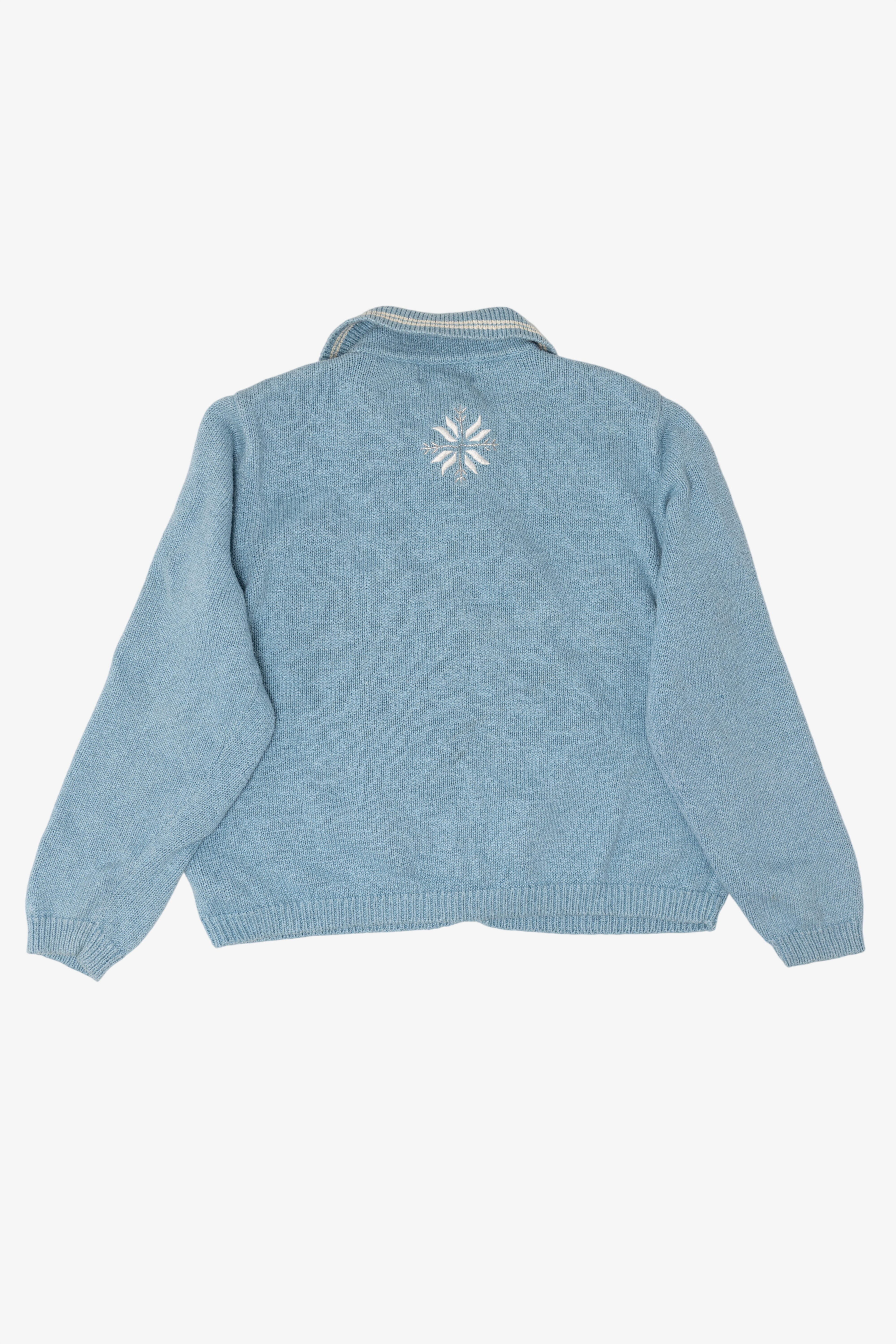 Vintage Light Blue Reference Point Ice Skating Ugly Christmas Cardigan (1990s)