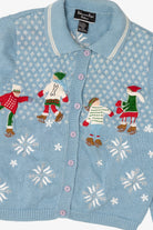 Vintage Light Blue Reference Point Ice Skating Ugly Christmas Cardigan (1990s)