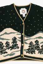 Vintage Hand Embroidered Dark Green Christopher & Banks Landscape Cardigan (1990s)
