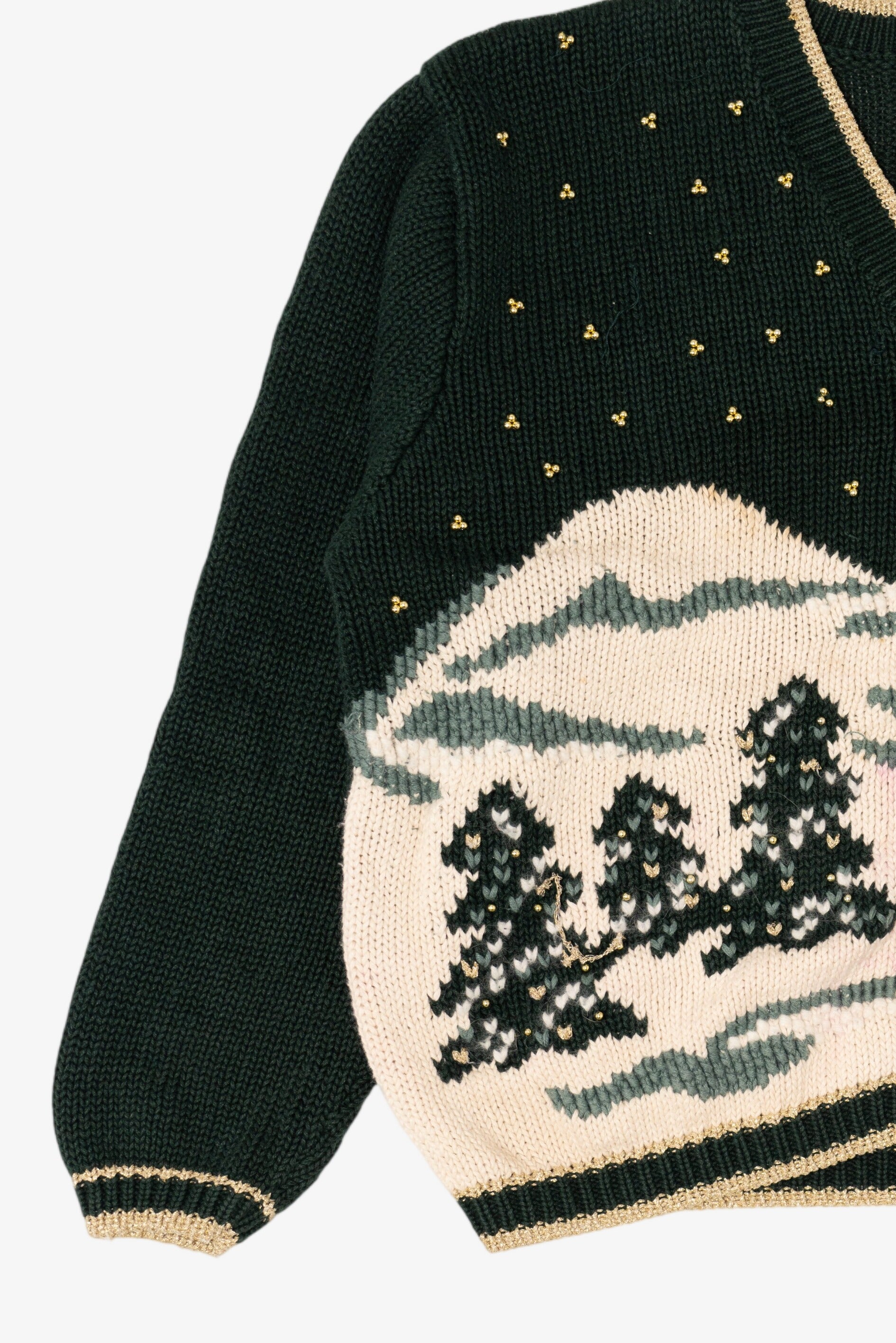 Vintage Hand Embroidered Dark Green Christopher & Banks Landscape Cardigan (1990s)