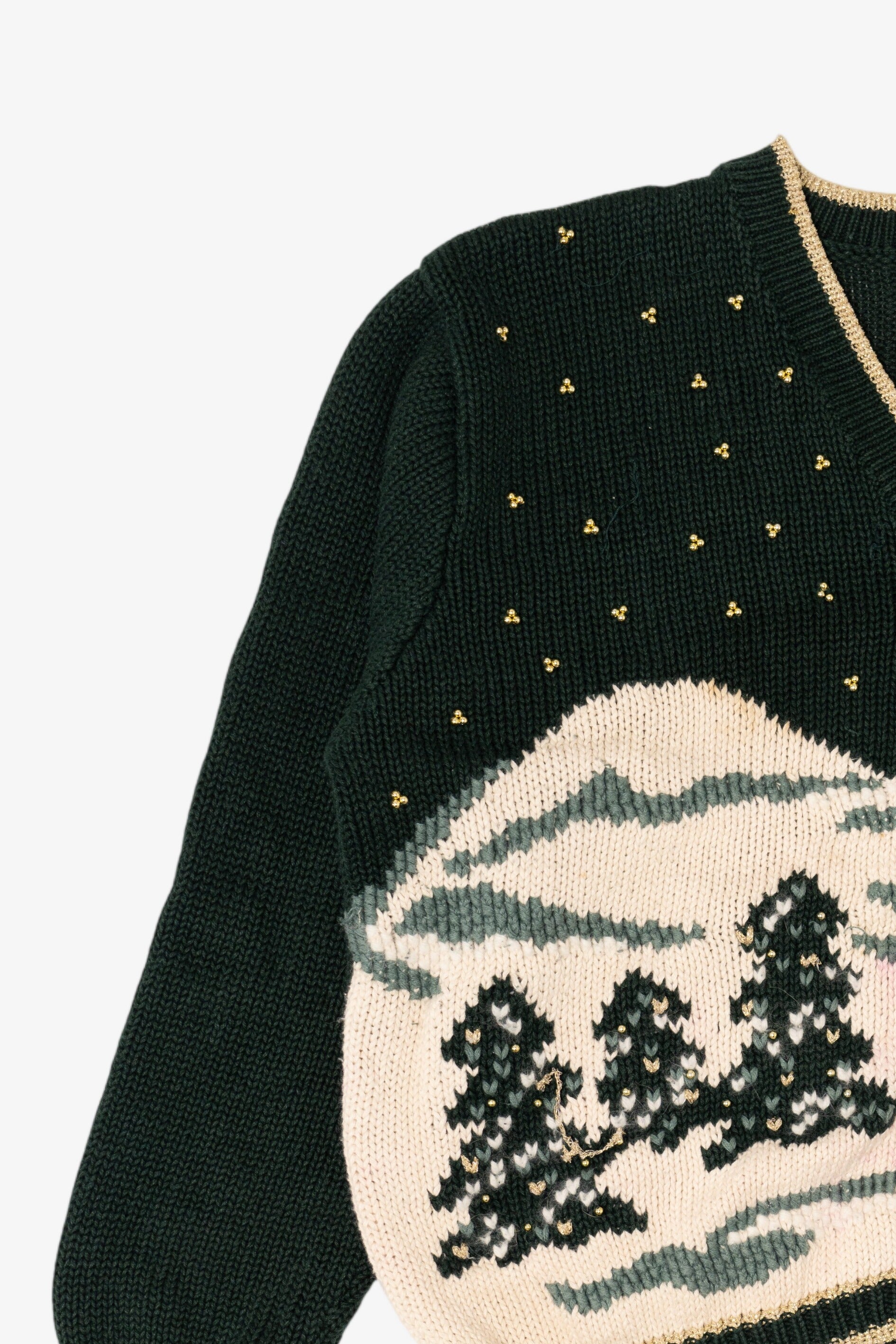 Vintage Hand Embroidered Dark Green Christopher & Banks Landscape Cardigan (1990s)