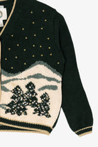 Vintage Hand Embroidered Dark Green Christopher & Banks Landscape Cardigan (1990s)